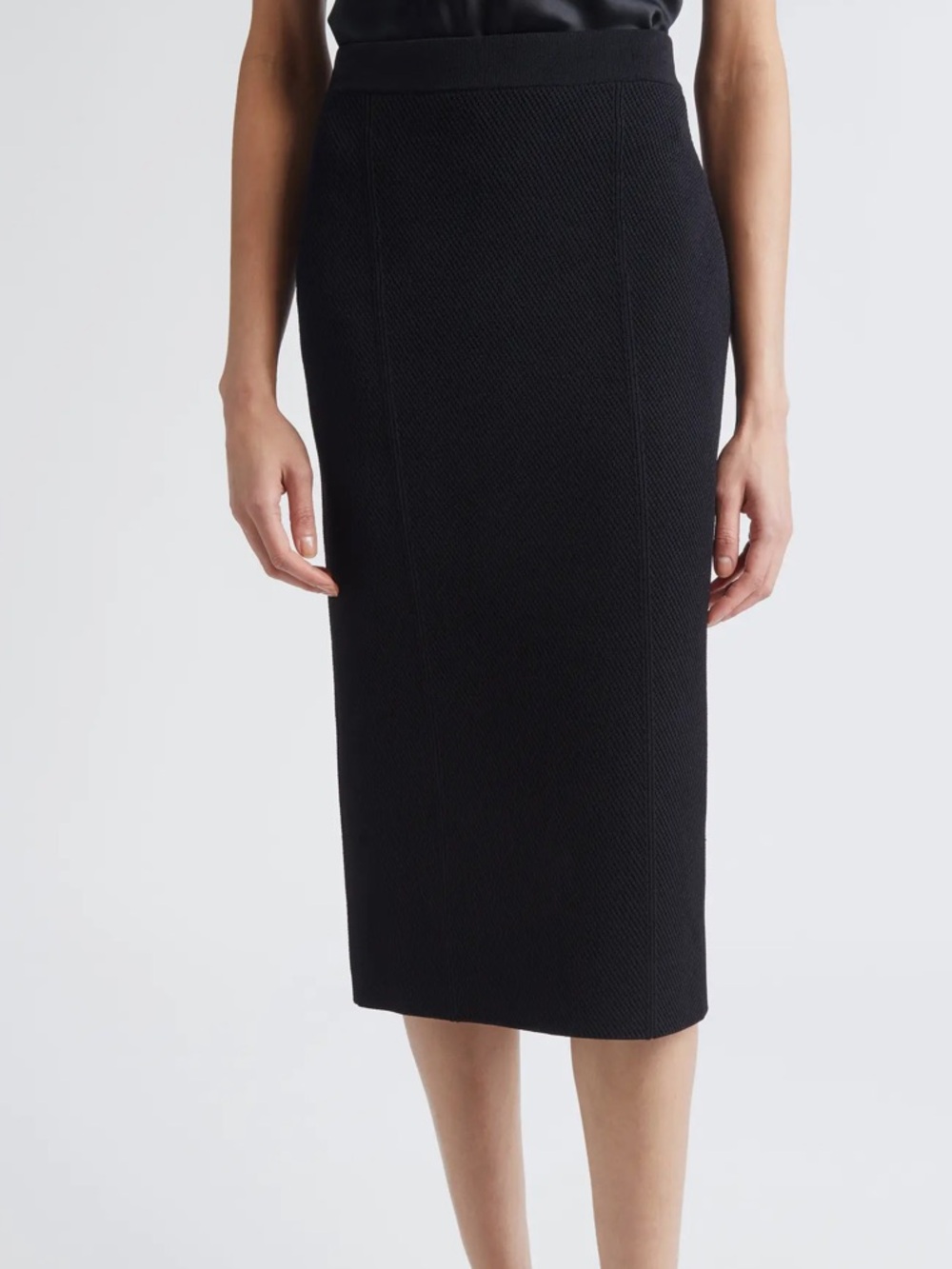St. John Santana Knit Black Pencil Midi Skirt